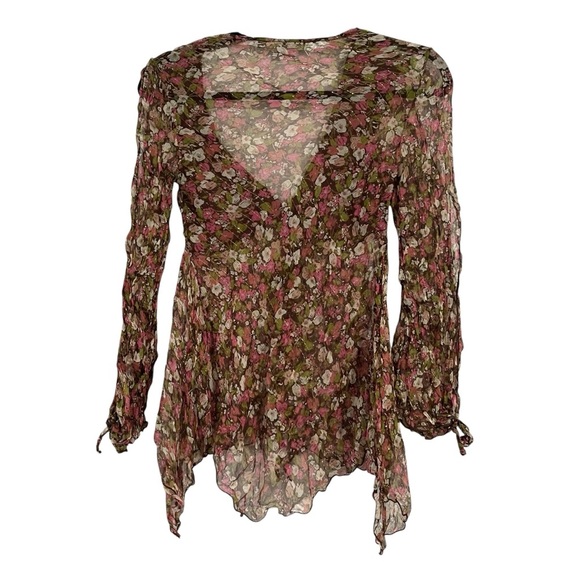 Hale Bob Silk Sheer Y2K Floral Long sleeve Blouse Size XS - Picture 3 of 9